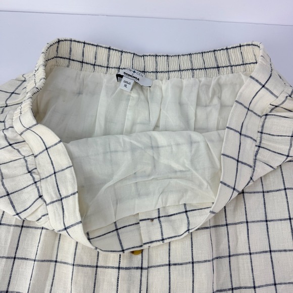 New SONOMA XL LINEN Pull On Button Up Lined White Navy Women's Hi Low Midi Skirt - Picture 8 of 12